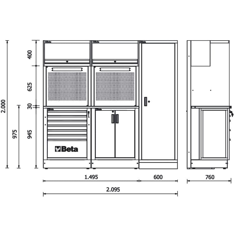Beta delovni pult RSC50 2.0 D/224UT dimenzije Beta delovni pult RSC50 2.0 D/224UT dimenzije